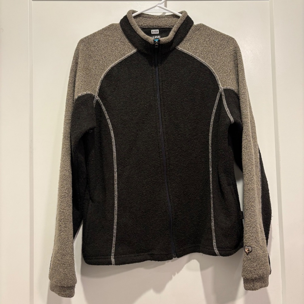 Kuhl Alfpaca Fleece Full Zip Jacket Mens Medium Black Gray Thumbholes 5159
